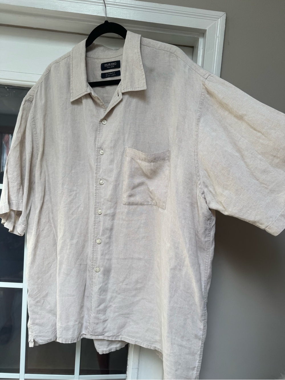 3XLT Murano Tall Man Irish Linen Short Sleeve Button Up Camp Shirt Oatmeal